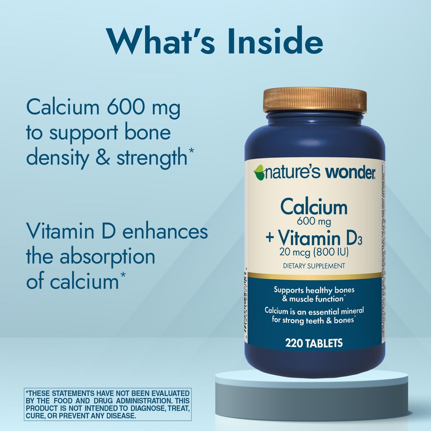 Nature's Wonder Calcium 600 mg + Vitamin D3 20 mcg | 220 Tablets (Pack of 2)