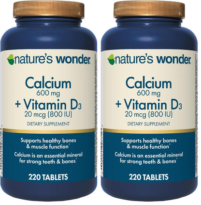 Nature's Wonder Calcium 600 mg + Vitamin D3 20 mcg | 220 Tablets (Pack of 2)