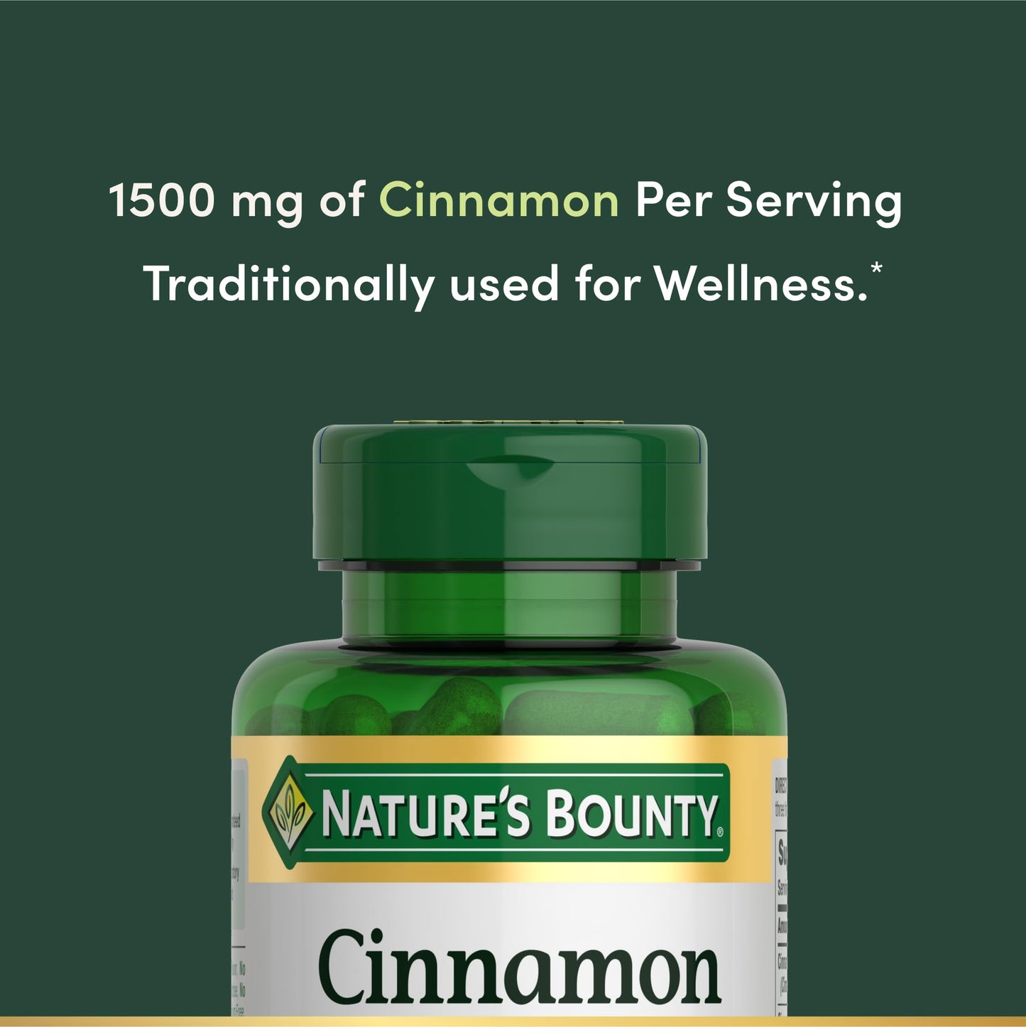 Nature's Bounty Cinnamon Capsules 1500 mg | Supports Sugar Metabolism & Heart Health | 100 Capsules