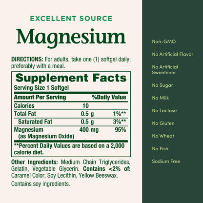 Nature's Bounty Magnesium 400 mg Softgel - Whole Body Support (75 softgels)