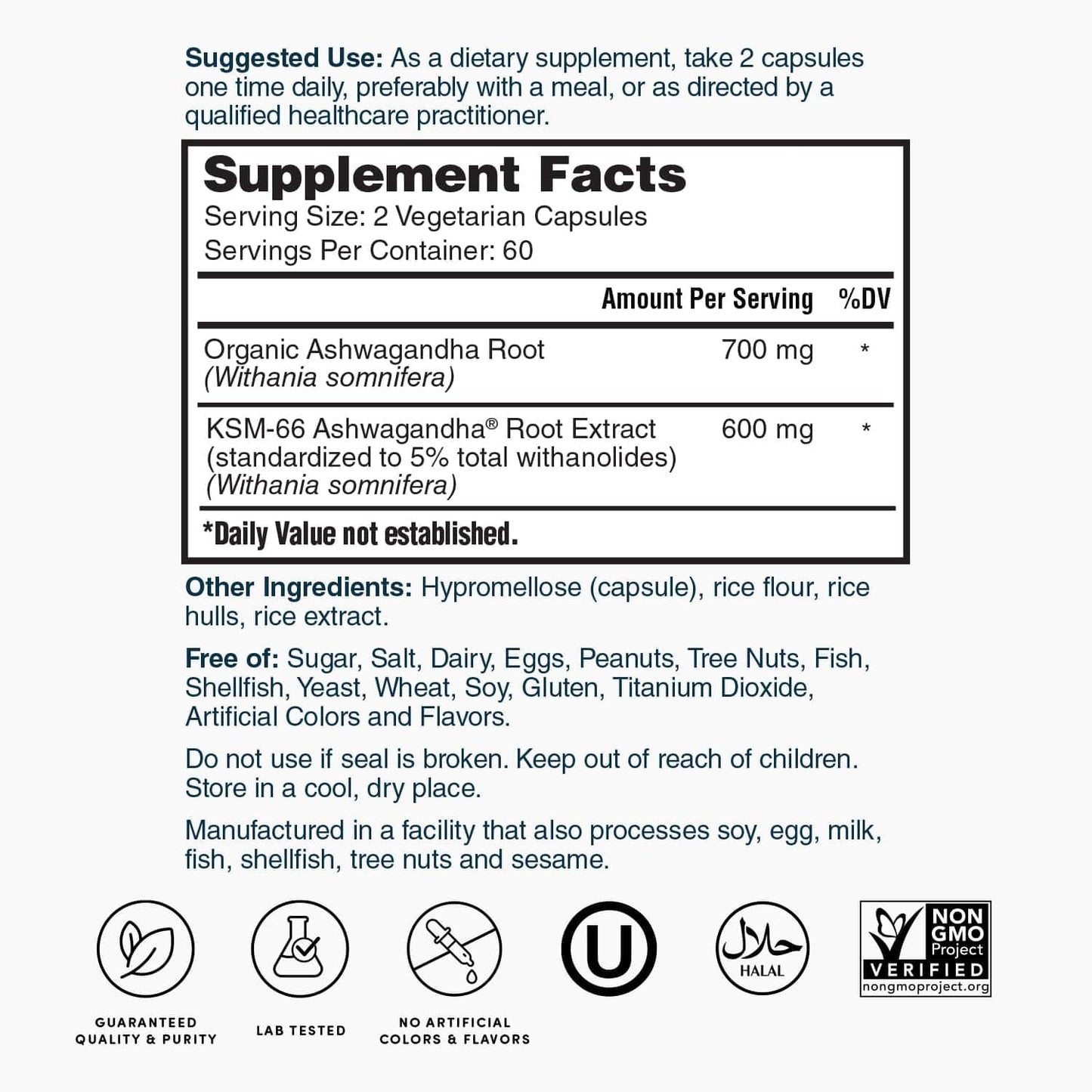 Nature's Lab Extra Strength Ashwagandha KSM66 - 5% Withanolides, Organic Root Powder, 120 Ct