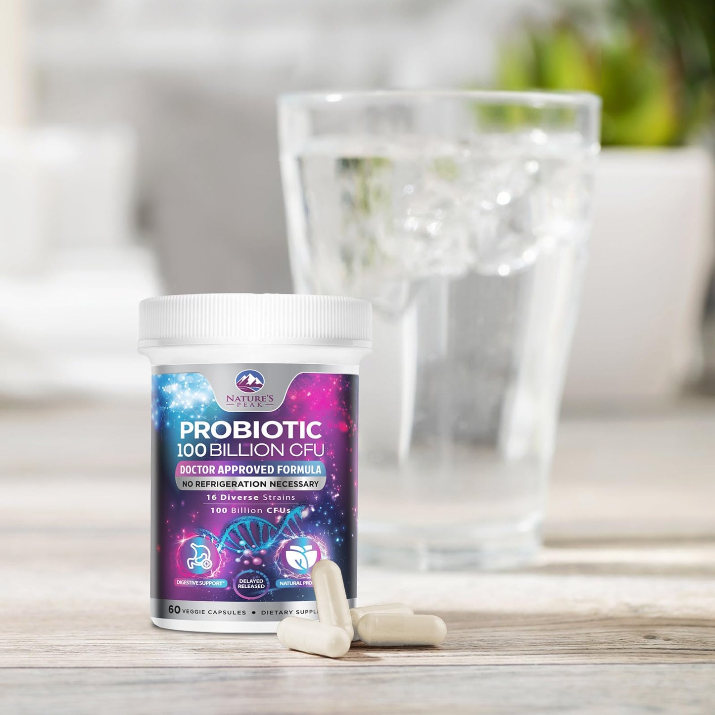 Nature's Peak Probiotics - 100 Billion CFU - 16 Strains + Prebiotics - Best Probiotic Supplement for Women & Men - Supports Immune, Digestive Health, Occasional Constipation & Gas - 60 Capsules