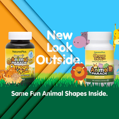 Natures Plus Animal Parade Omega 3/6/9 Junior – Lemon Flavor | 90 Softgels