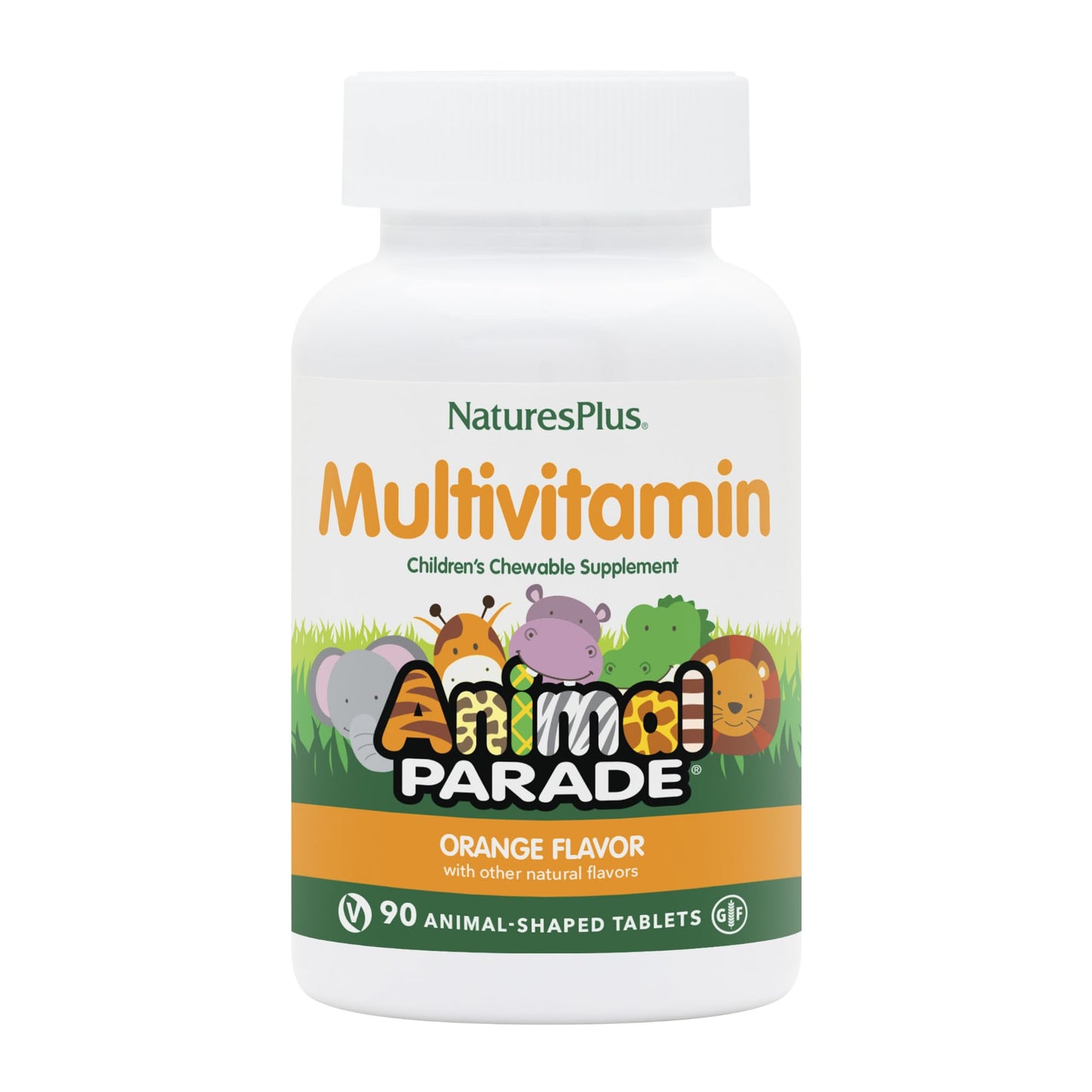 Natures Plus Animal Parade Children's Multivitamin - Orange Flavor, 90 Chewables (45 Servings) - Vegetarian & Gluten Free
