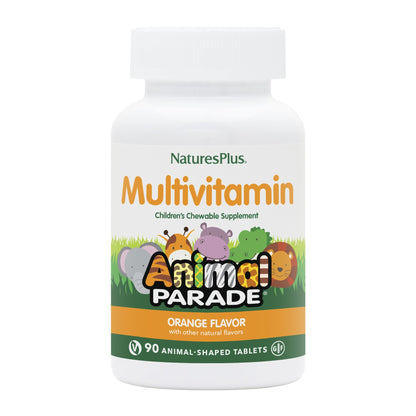 Natures Plus Animal Parade Children's Multivitamin - Orange Flavor, 90 Chewables (45 Servings) - Vegetarian & Gluten Free
