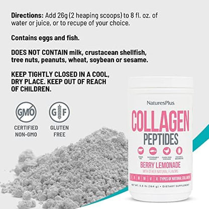 Natures Plus Collagen Peptides Berry Lemonade (0.8 lb) – Hair, Skin & Nails