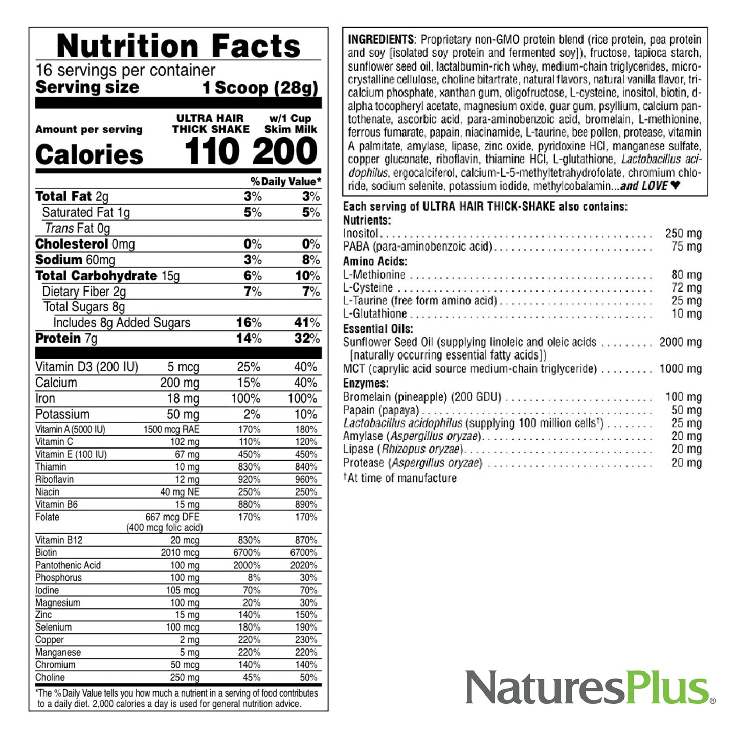 Natures Plus Ultra Hair Thick Shake - 1 lb | French Vanilla Hair Growth Shake