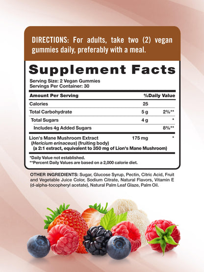 Nature's Truth Lion’s Mane Gummies – 60 Count, Mixed Berry, Vegan & Non-GMO