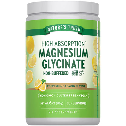 Nature's Truth Magnesium Glycinate Powder 6 oz – Lemon Flavor | High Absorption, Vegan, Non-GMO, Gluten Free