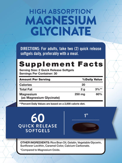 Nature's Truth Magnesium Glycinate Softgels – 250 mg, 60 Pills | High Absorption, Non-GMO, Gluten Free