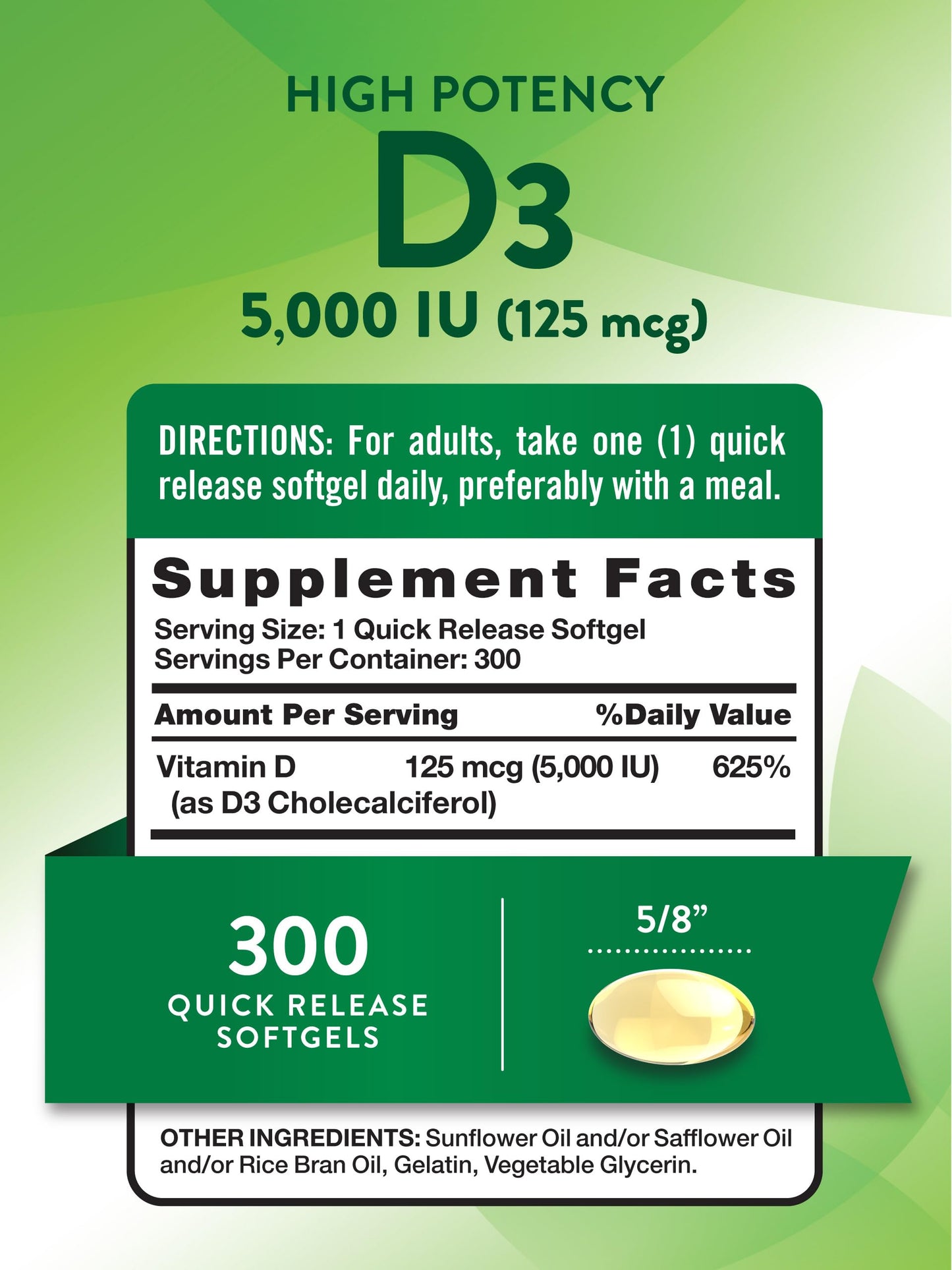 Nature's Truth Vitamin D3 5000 IU – 300 Softgels | Non-GMO, Gluten Free