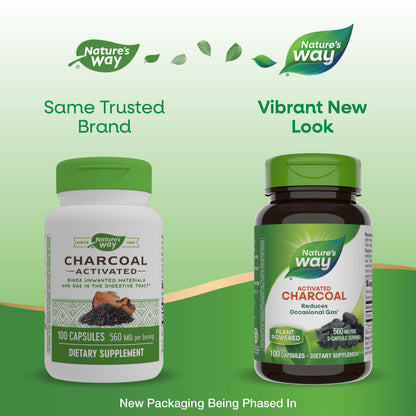 Nature's Way Activated Charcoal – 560 mg, 100 Capsules | Binds Gas in Digestive Tract