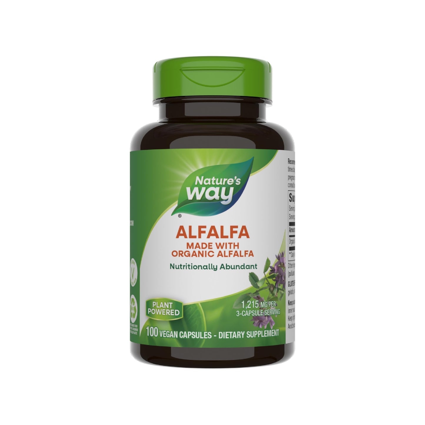 Nature's Way Alfalfa - 1,215 mg per 3-Capsule Serving - Organic Alfalfa - Vegan - Gluten Free - 100 Capsules