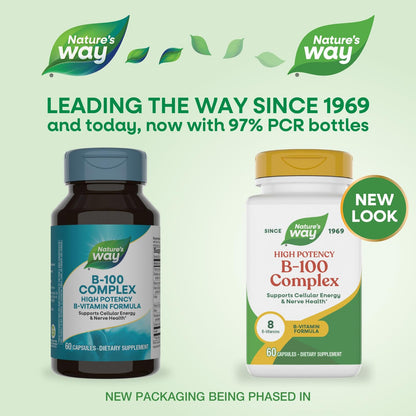 Nature's Way B-100 Complex — Supports Cellular Energy & Nerve Health, 8 B-Vitamins, 60 Capsules