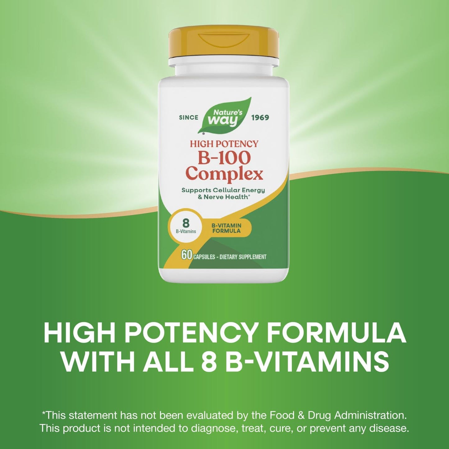 Nature's Way B-100 Complex — Supports Cellular Energy & Nerve Health, 8 B-Vitamins, 60 Capsules