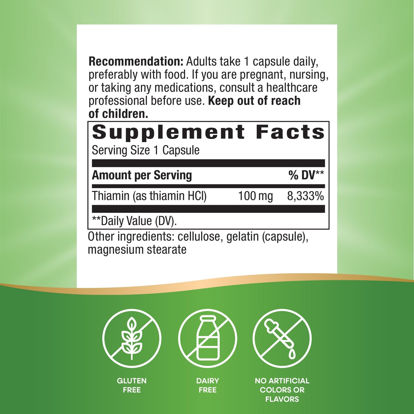 Nature's Way Vitamin B1 100 mg Thiamin HCl – High Potency, Gluten Free, 100 Caps (Packaging May Vary)