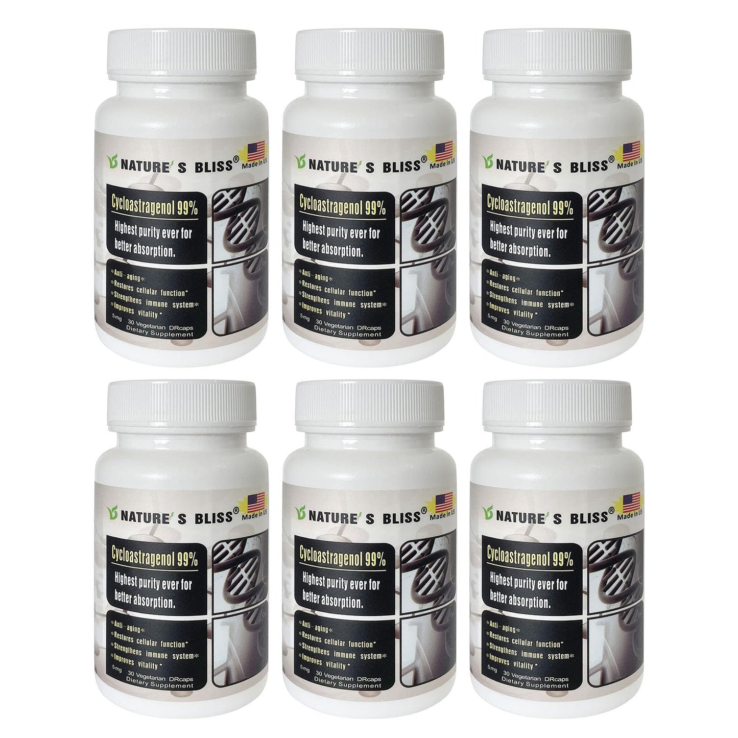Nature'sbliss Cycloastragenol 99% - Stomach Acid Protected, Made in USA, 5mg, 180 Caps