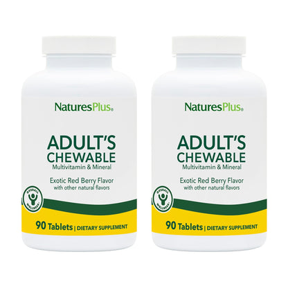 NaturesPlus Adult's Chewable Multivitamin - Exotic Red Berry Flavor | 180 Total Servings (90 Tablets x 2) | Vegetarian & Gluten Free