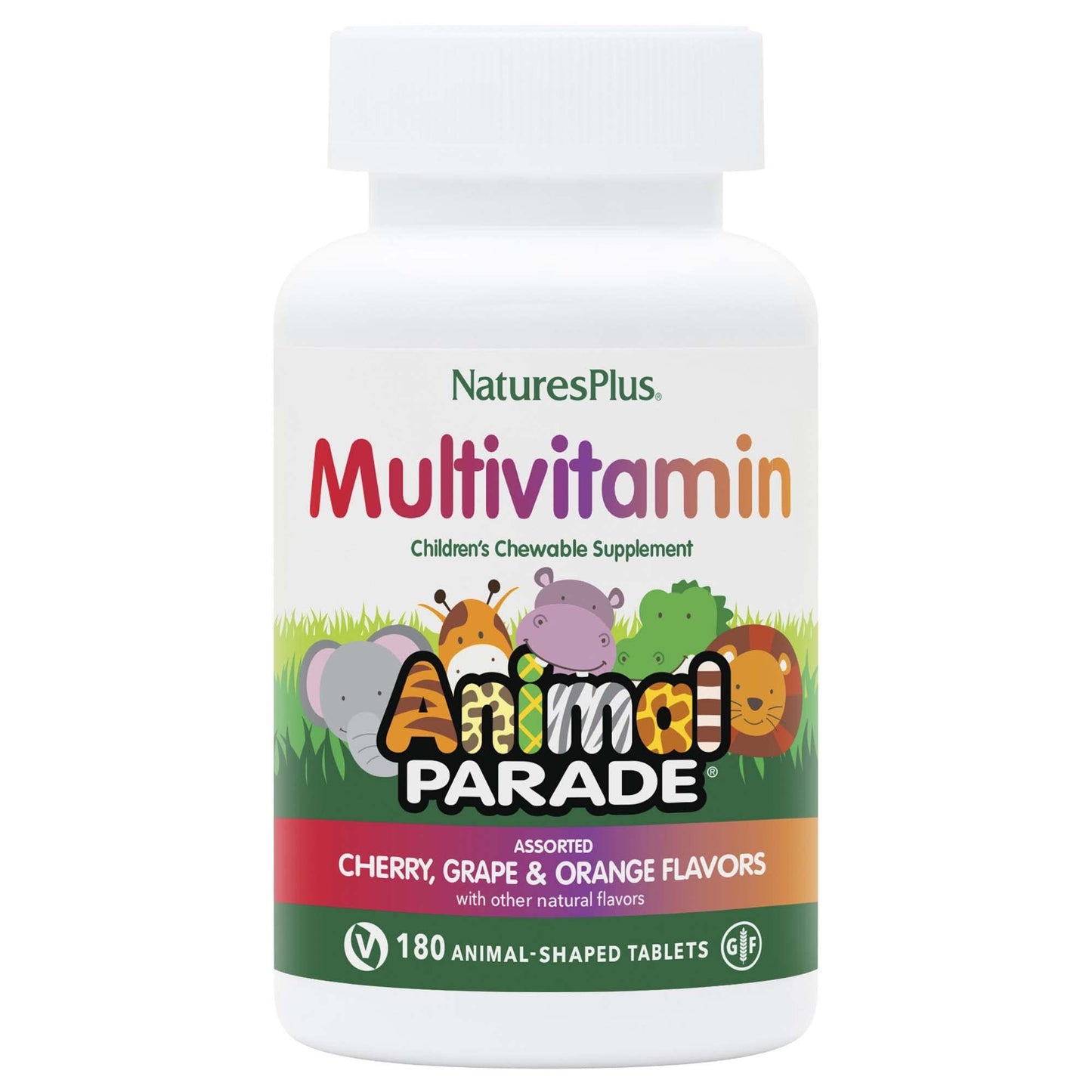 NaturesPlus Animal Parade Children's Multivitamin - 180 Animal-Shaped Chewables (90 Servings) | Vegetarian & Gluten Free