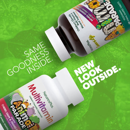 NaturesPlus Animal Parade Children's Multivitamin - 180 Animal-Shaped Chewables (90 Servings) | Vegetarian & Gluten Free