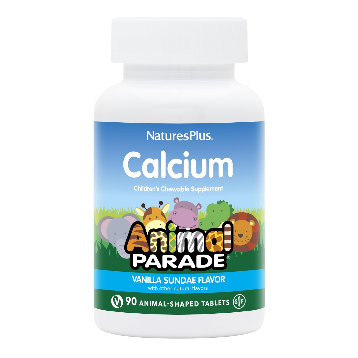 NaturesPlus Animal Parade Calcium Vanilla Sundae - 90 Chewable Tablets | Vegan, Gluten Free