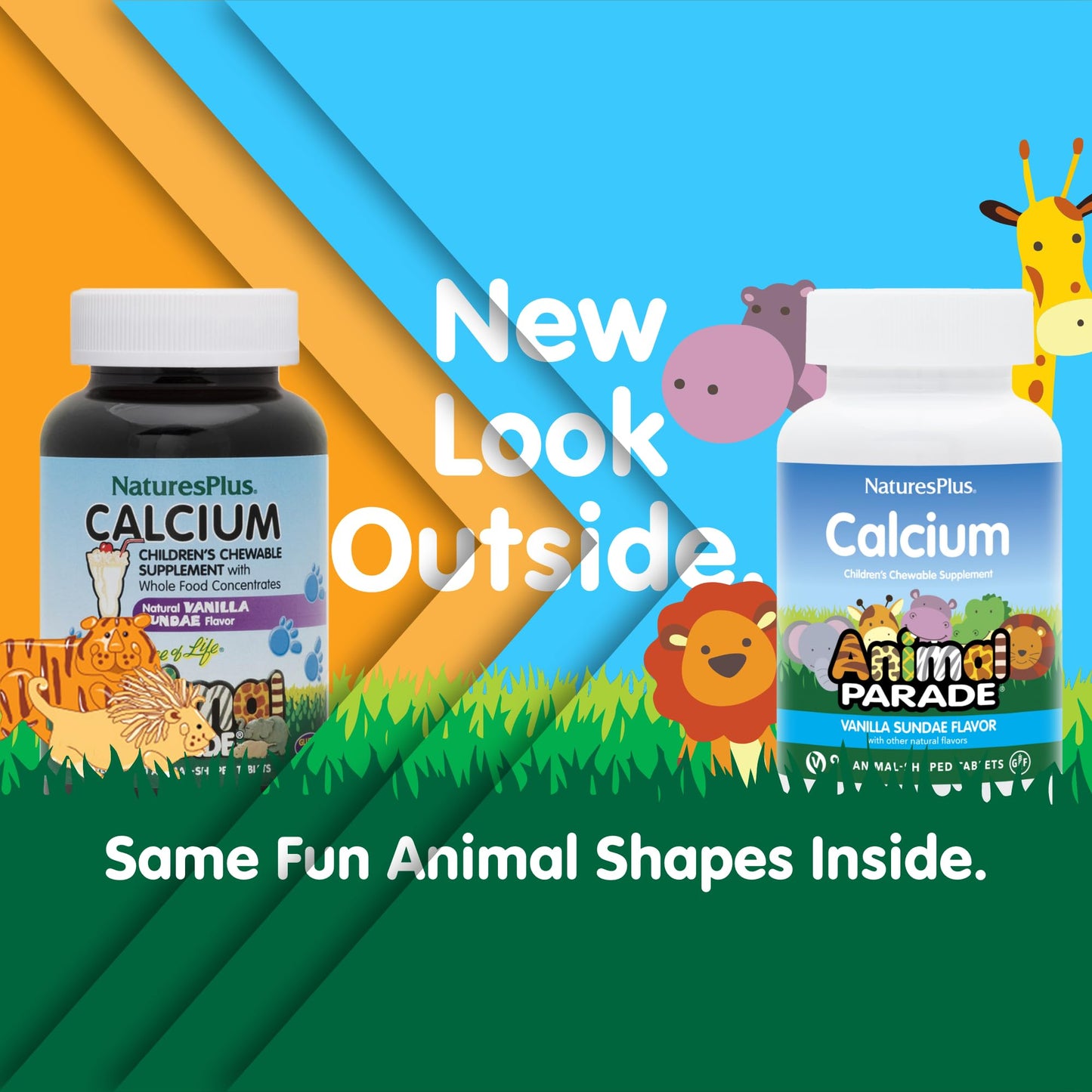 NaturesPlus Animal Parade Calcium Vanilla Sundae - 90 Chewable Tablets | Vegan, Gluten Free