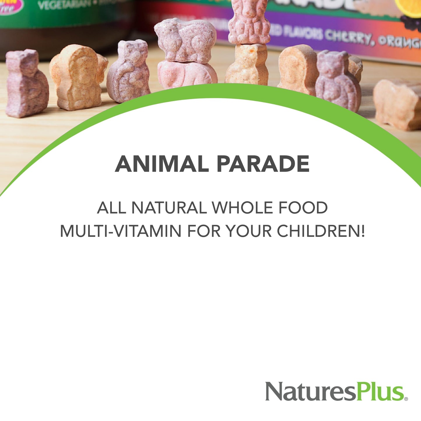 NaturesPlus Animal Parade Gold Children's Multivitamin – 60 Cherry/Orange/Grape Chewables, 2-Pack (Gluten Free, Vegetarian)