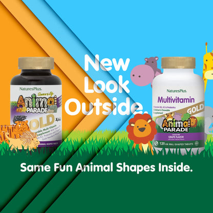 NaturesPlus Animal Parade Gold Children's Multivitamin - Grape Flavor | 120 Chewables, Pack of 2 | Vegan & Gluten Free