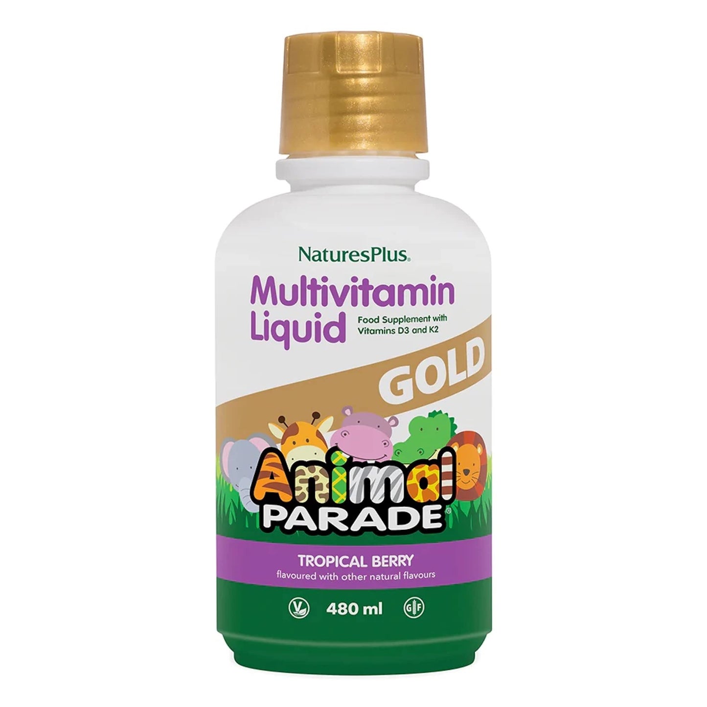 NaturesPlus Animal Parade Gold Kids Liquid Multivitamin – 16 fl oz Tropical Berry