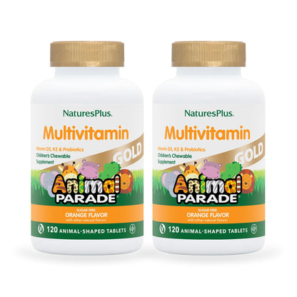 NaturesPlus Animal Parade Gold Orange Chewable Multivitamin - 120 Tabs (2 Pack) Gluten Free