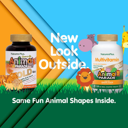 NaturesPlus Animal Parade Gold Orange Chewable Multivitamin - 120 Tabs (2 Pack) Gluten Free