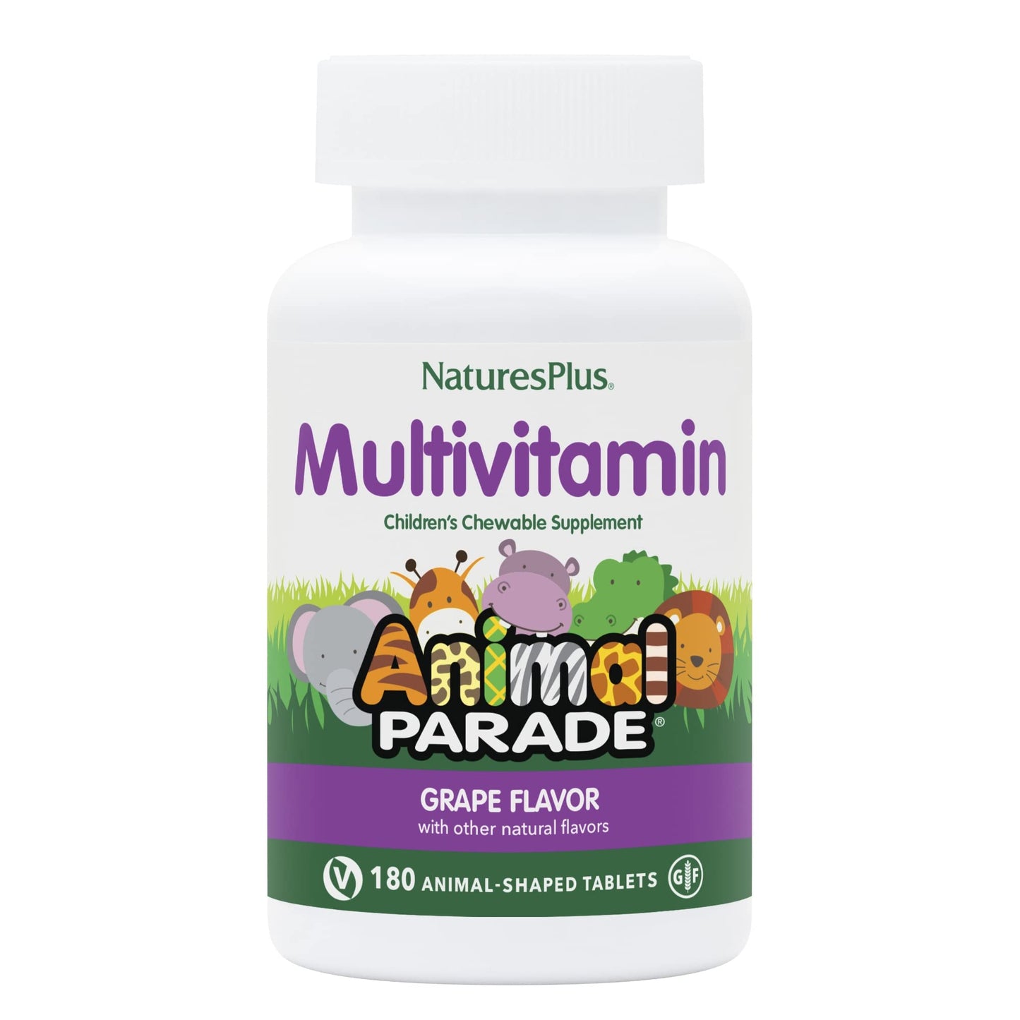 Nature's Plus Animal Parade Grape Kids Multivitamin – 180 Chewables, 90 Servings