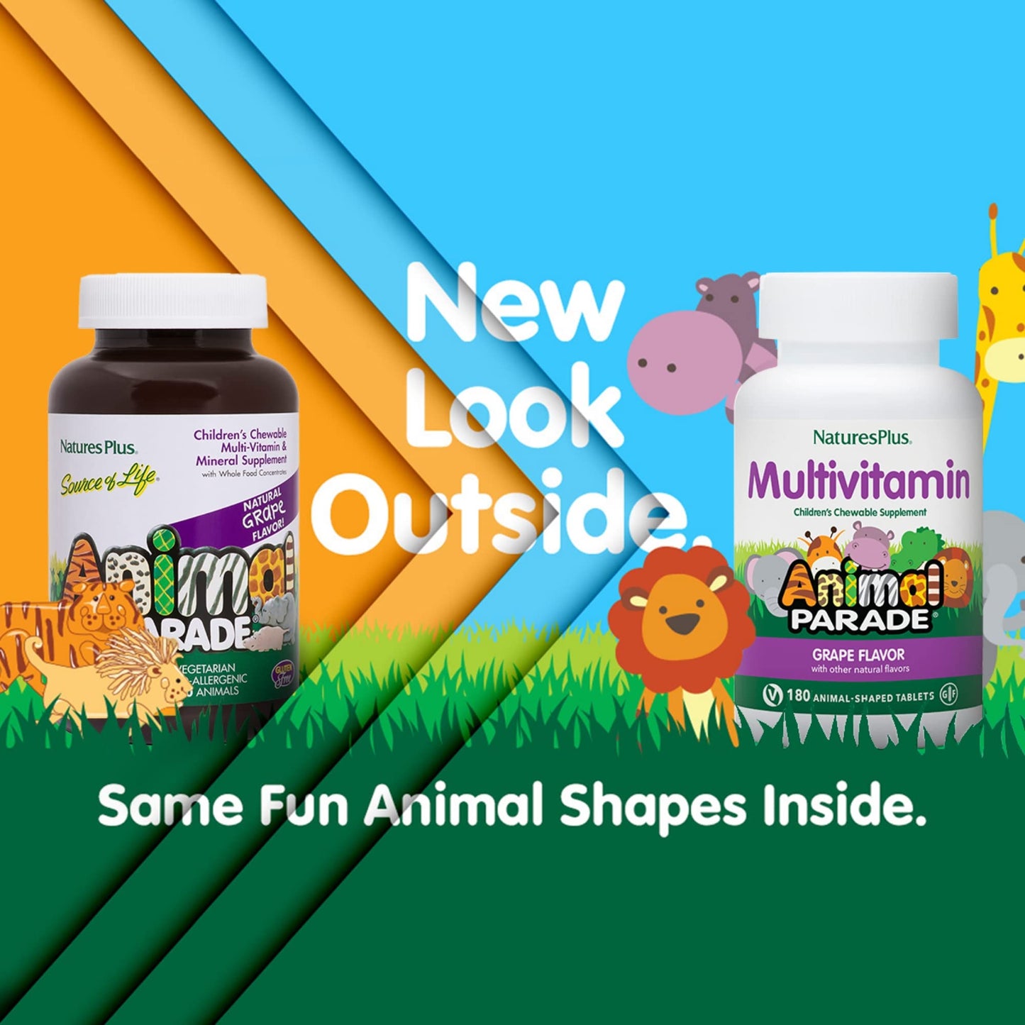 NaturesPlus Animal Parade Kids Multivitamin - Grape Flavor, 180 Tablets (Pack of 2) – Vegetarian & Gluten Free