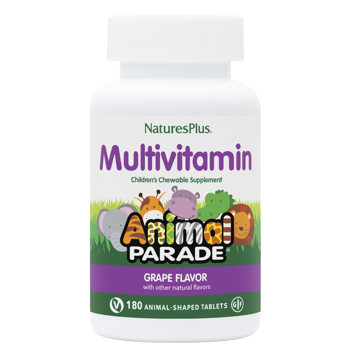 NaturesPlus Animal Parade Kids Multivitamin - Grape Flavor, 180 Tablets (Pack of 2) – Vegetarian & Gluten Free