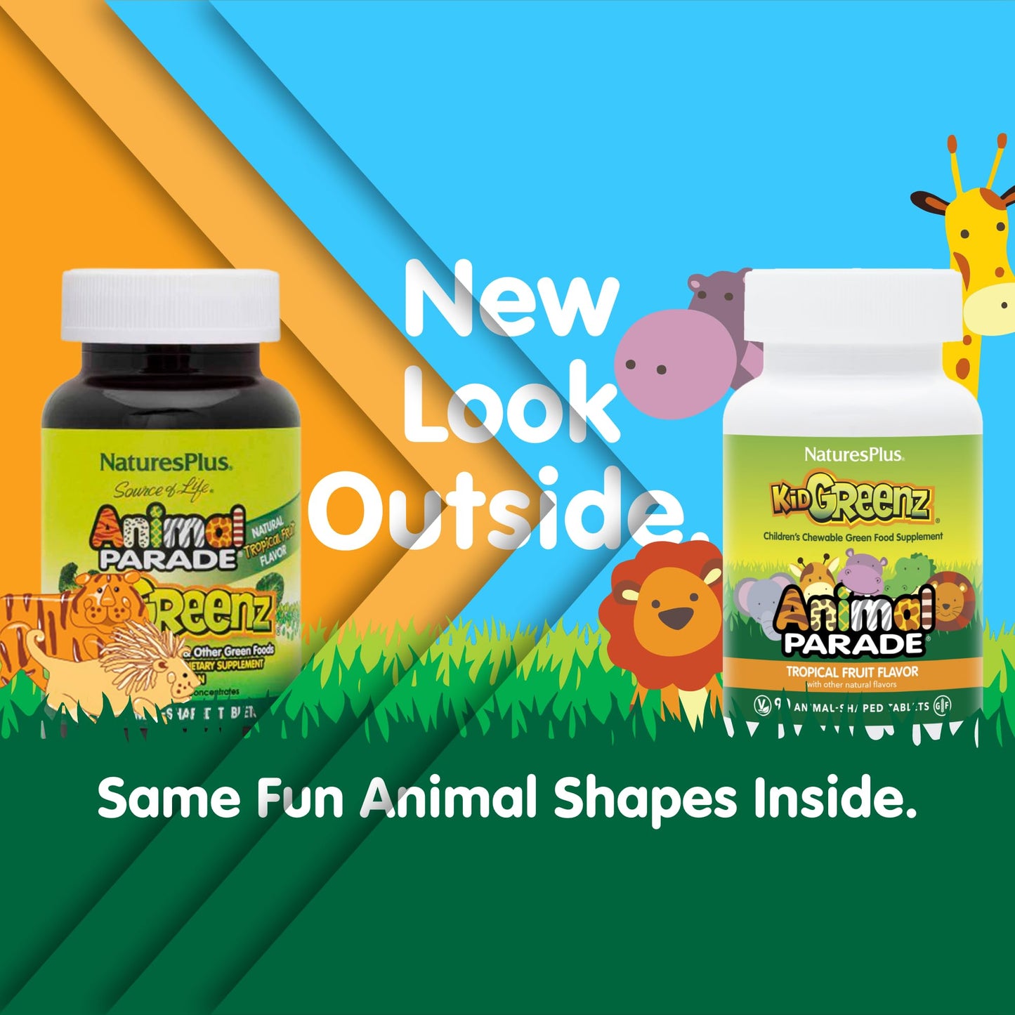 NaturesPlus Animal Parade KidGreenz – Tropical Fruit Chewables (90 x 2) 180 Servings, Vegetarian & Gluten Free