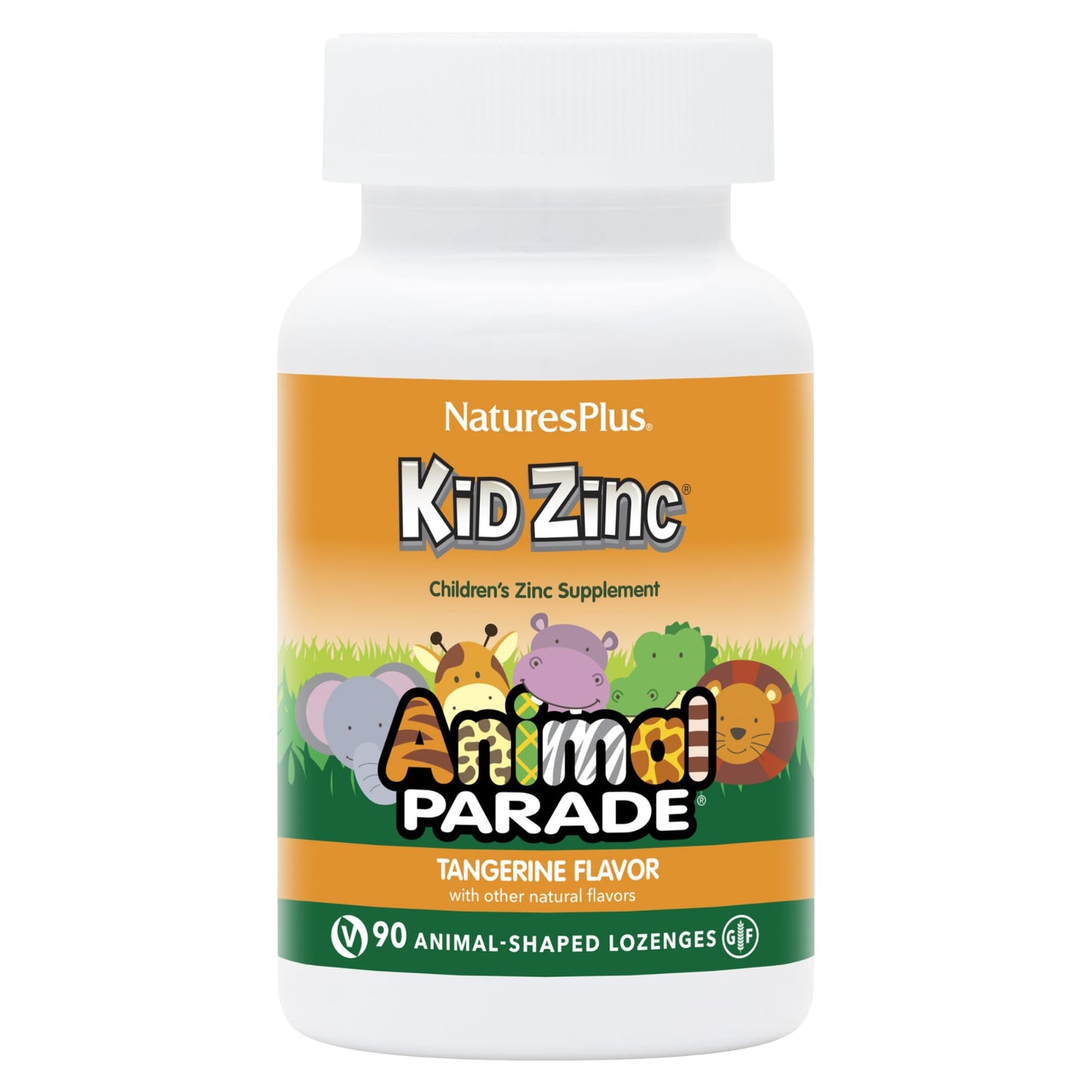 NaturesPlus Animal Parade KidZinc Tangerine — 90 Lozenges, 3-Pack | Vegan & Gluten Free