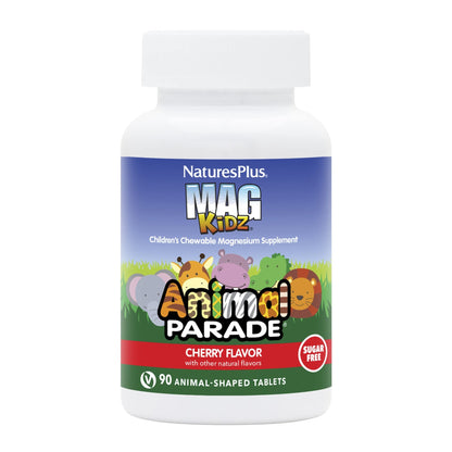 NaturesPlus Animal Parade MagKidz Magnesium for Kids – Sugar-Free Cherry, 90 Count | Gluten-Free