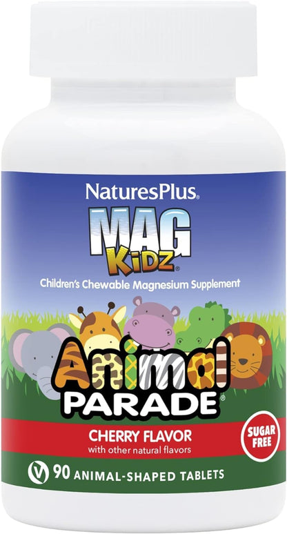 NaturesPlus Animal Parade MagKidz Magnesium for Kids – Sugar-Free Cherry, 90 Count | Gluten-Free