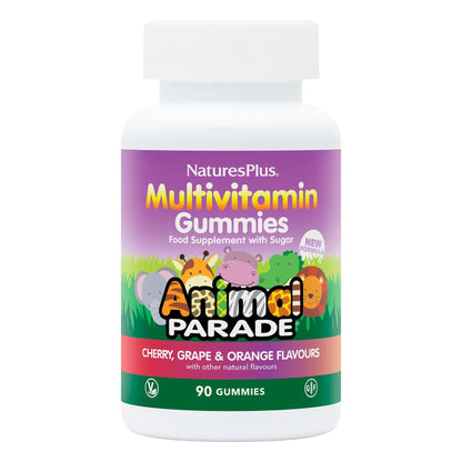 NaturesPlus Animal Parade Multivitamin Gummies - 90 Count, 30 Servings | Cherry, Grape & Orange