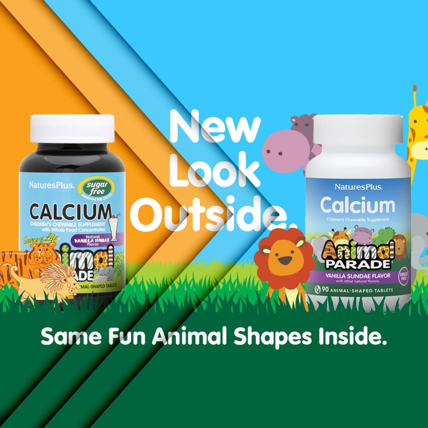 NaturesPlus Animal Parade Sugar-Free Calcium for Kids | Vanilla Sundae, 90 Chewables