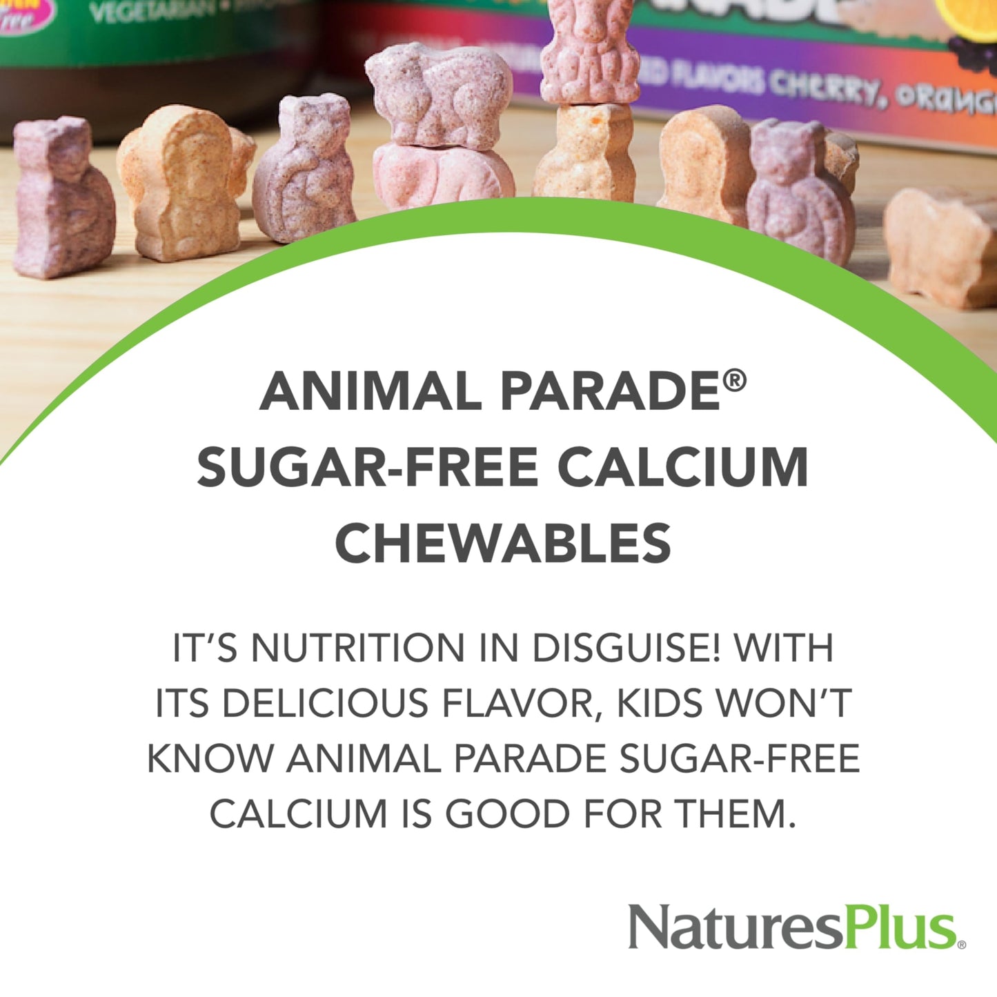 NaturesPlus Animal Parade Sugar-Free Calcium for Kids | Vanilla Sundae, 90 Chewables