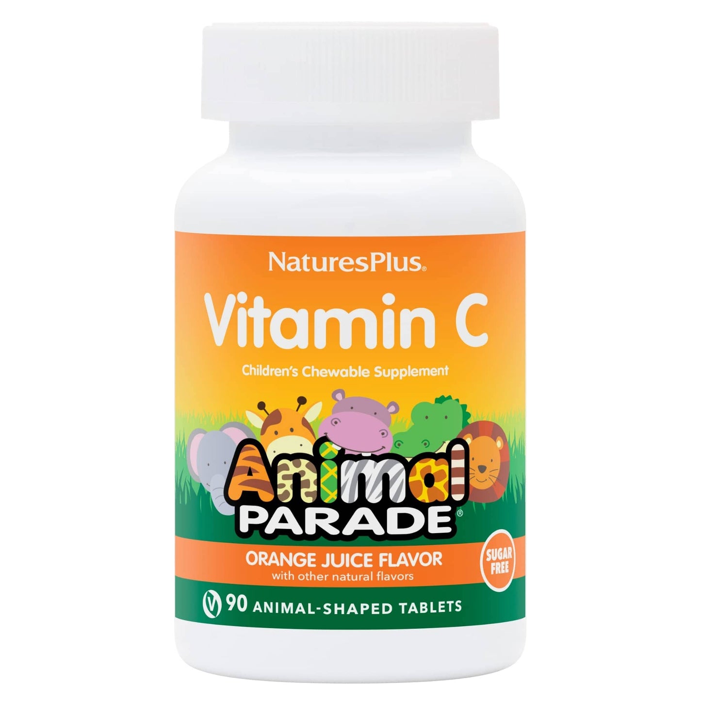 NaturesPlus Animal Parade Sugar-Free Vitamin C — 90 Chewables, Natural Orange Flavor, Immune Support, Gluten Free