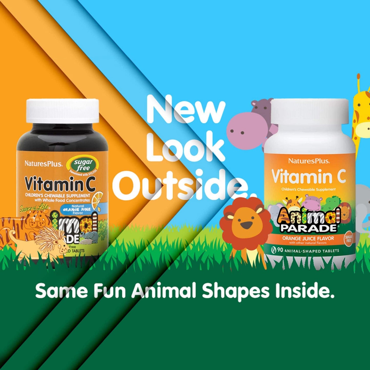 NaturesPlus Animal Parade Sugar-Free Vitamin C — 90 Chewables, Natural Orange Flavor, Immune Support, Gluten Free