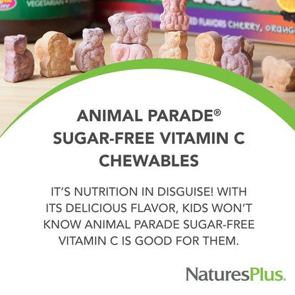 NaturesPlus Animal Parade Sugar-Free Vitamin C — 90 Chewables, Natural Orange Flavor, Immune Support, Gluten Free