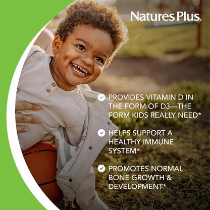 NaturesPlus Animal Parade Vitamin D3 for Kids – 500 IU, Gluten Free, Vegetarian, Black Cherry Flavor – 180 Servings (2 x 90)