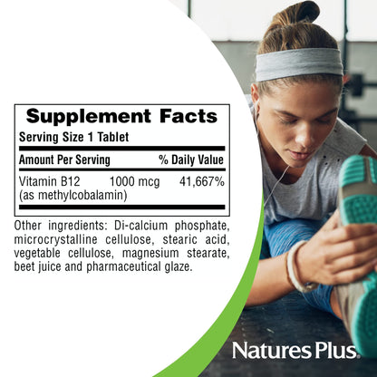 NaturesPlus Vitamin B12 Methylcobalamin 1000 mcg - 90 Vegetarian Tablets | Energy & Vitality