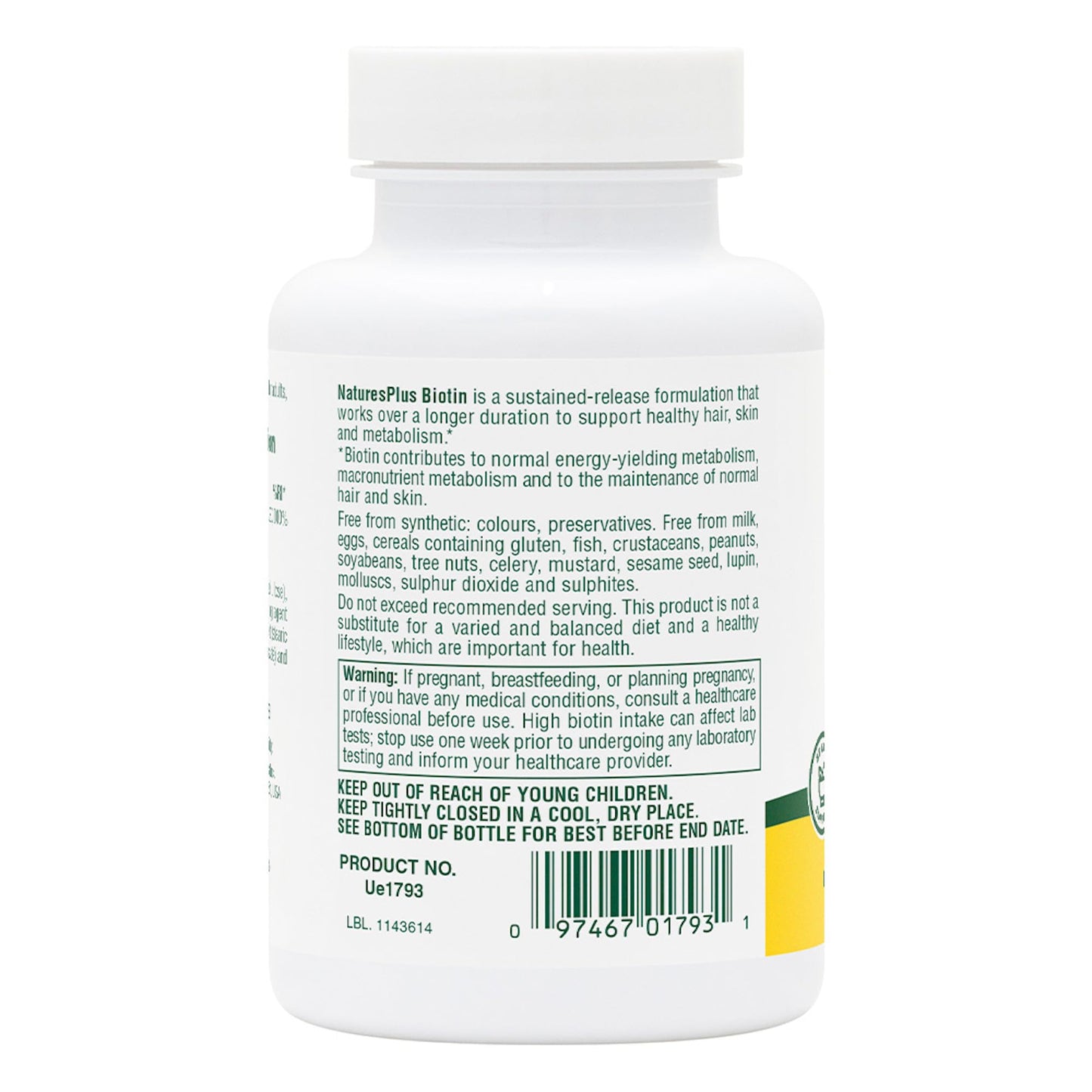 NaturesPlus Biotin Sustained Release – 90 Tablets (90 Servings) – Vegetarian, Gluten Free