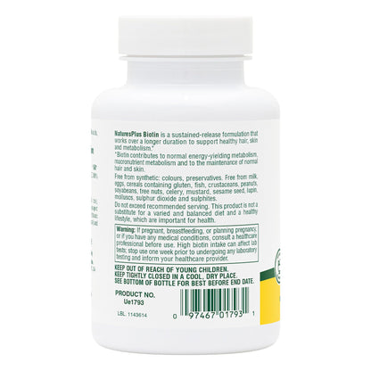 NaturesPlus Biotin Sustained Release – 90 Tablets (90 Servings) – Vegetarian, Gluten Free