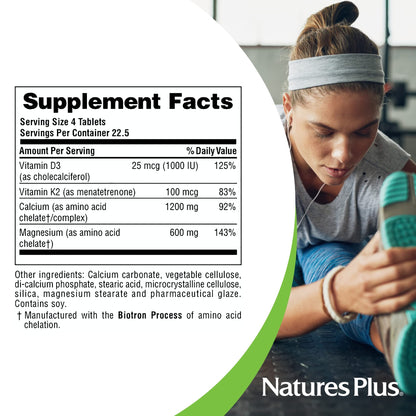 NaturesPlus Calcium Magnesium Vitamin D3 with Vitamin K2 – Bone & Immune Support (Vegetarian, Gluten Free) – 90 Tablets