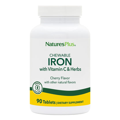 NaturesPlus Chewable Iron – Cherry, 90 Tablets x 2 Pack (180 Servings) | High-Potency Iron with Vitamin C & Herbs